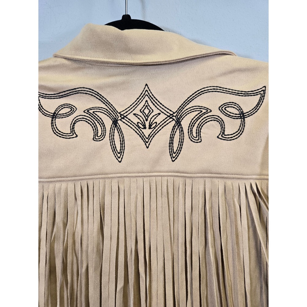 Idyllwind Western Fringe Faux Suede Embroidered Tie Front Shirt Tan Small - Picture 6 of 9